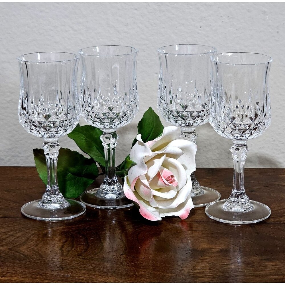 Cristal d'Arques Longchamp Cordial Glasses 4.5" cut crystal 1980s France vintage